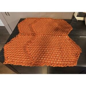 4 Vintage Handmade Brown Rust Crochet Placemat | Daisy Loom Retro Hippie Mod